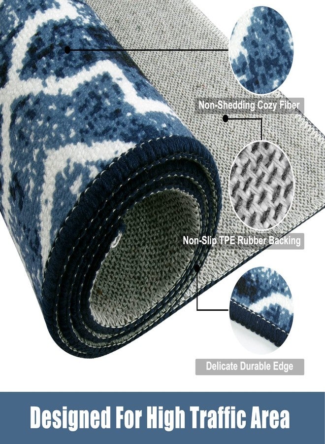 Wonnitar Moroccan Door Mats Indoor, 32''x48'' Indoor Mats for Front Door Entry, Washable Non-Slip Home Entrance Doormat, Low-Profile Dirt Resist Carpet for Entryway Mud Room (Post Blue,32''x48'') - Image 2