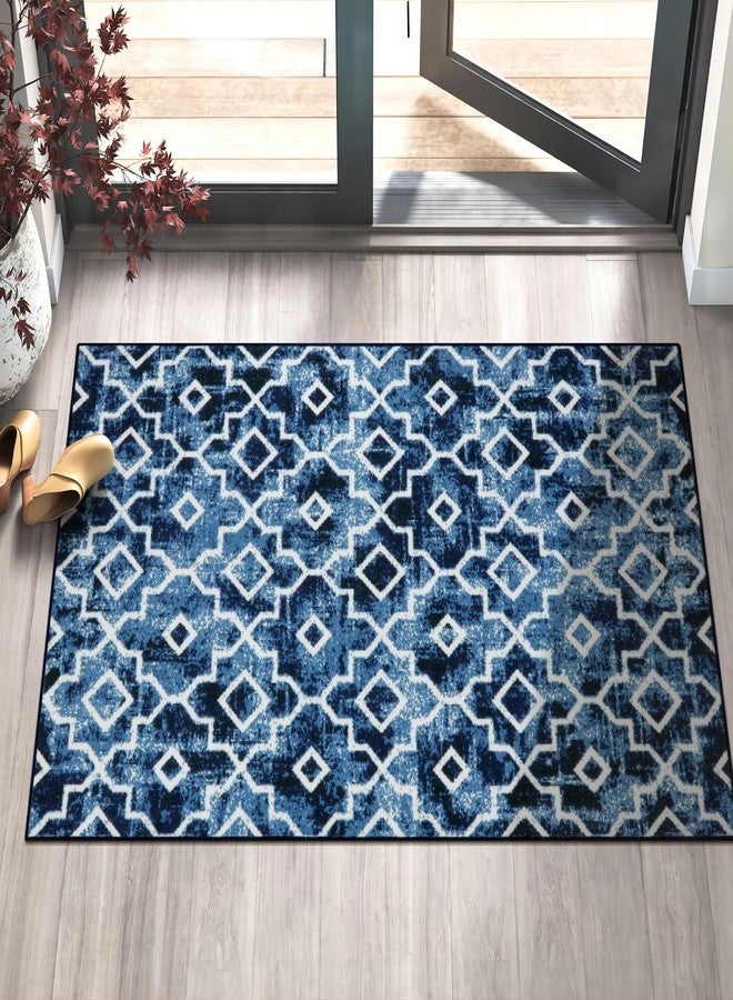 Wonnitar Moroccan Door Mats Indoor, 32''x48'' Indoor Mats for Front Door Entry, Washable Non-Slip Home Entrance Doormat, Low-Profile Dirt Resist Carpet for Entryway Mud Room (Post Blue,32''x48'') - Image 1