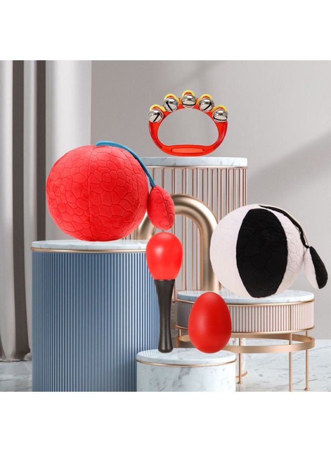 Baby Toys Small Sand Hammer Musical Instruments Red Ball Small Rattles Can Bite Puzzle Early Education Grasping Training Baby Hand Rattles-Color:Sand Hammer + Sand Egg + Hand Bell + Red Ball Black And White Ball - Image 1