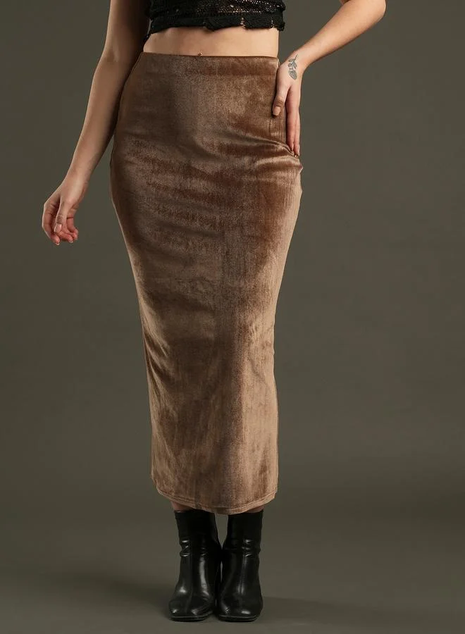 جلو باص Globus Velvet Look High Rise Stretchable Pencil Midi Skirt