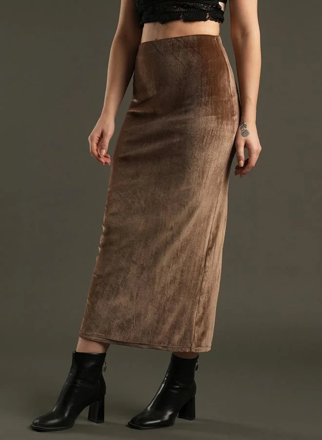 جلو باص Globus Velvet Look High Rise Stretchable Pencil Midi Skirt