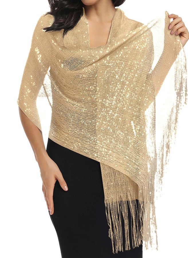 Rheane Sparkling Metallic Shawls and Wraps with Buckle for Evening Party Dresses Wedding Party, O. Dark Champagne/Gold (With Gold Buckle), L - Image 3