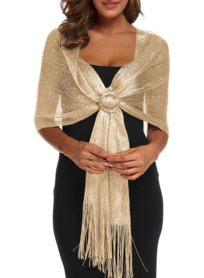 Rheane Sparkling Metallic Shawls and Wraps with Buckle for Evening Party Dresses Wedding Party, O. Dark Champagne/Gold (With Gold Buckle), L - Image 1