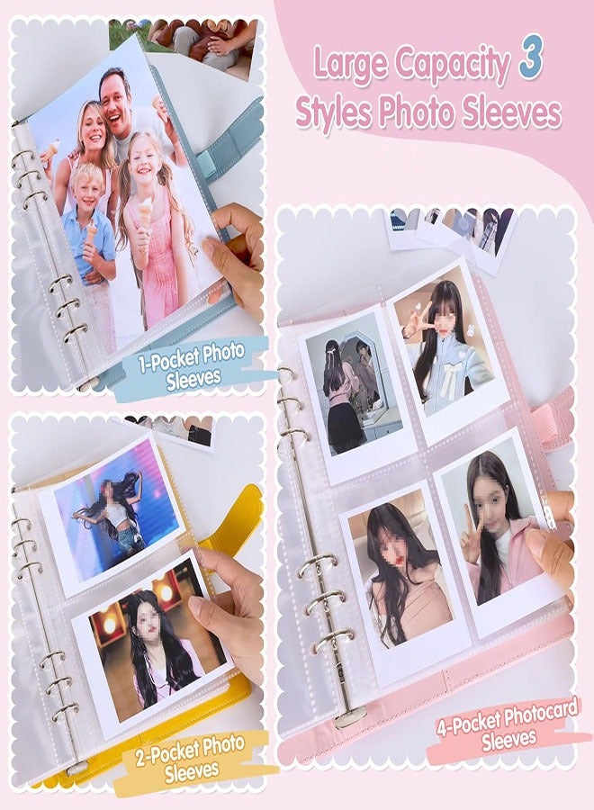 مجلد صور A5 مع 110 جيوب، ألبوم تجميع بطاقات بـ 6 حلقات، كتاب حامل صور من جلد PU مع واقيات صور متعددة الأحجام لتنظيم بطاقات K-Pop وبطاقات التداول وبطاقات الألعاب والتذكارات - Image 4