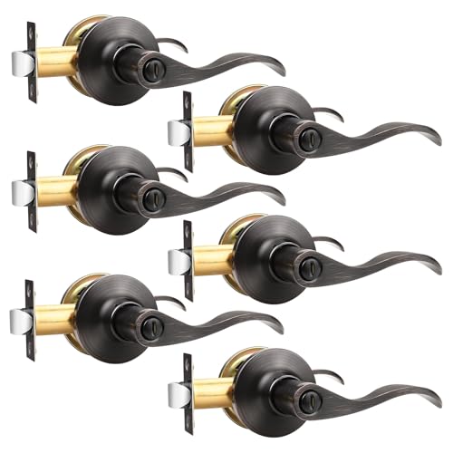 GOBEKOR 6 Pack Privacy Door Handles Interior Oil Rubbed Bronze Lever Door Handles with Lock Keyless Interior Privacy Door Levers for Bedroom Bathroom - Image 1