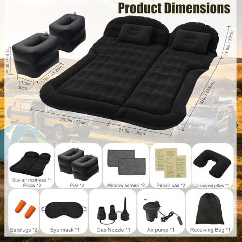 Onirii SUV Air Mattress BedThickened Flocking Flocking Travel Camping Bed with 2 Pillows Air PumpPortable Inflatable Car Sleeping Mattress for SUV Trunk and Rear Seat - Image 3