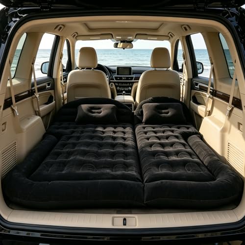 Onirii SUV Air Mattress BedThickened Flocking Flocking Travel Camping Bed with 2 Pillows Air PumpPortable Inflatable Car Sleeping Mattress for SUV Trunk and Rear Seat - Image 1