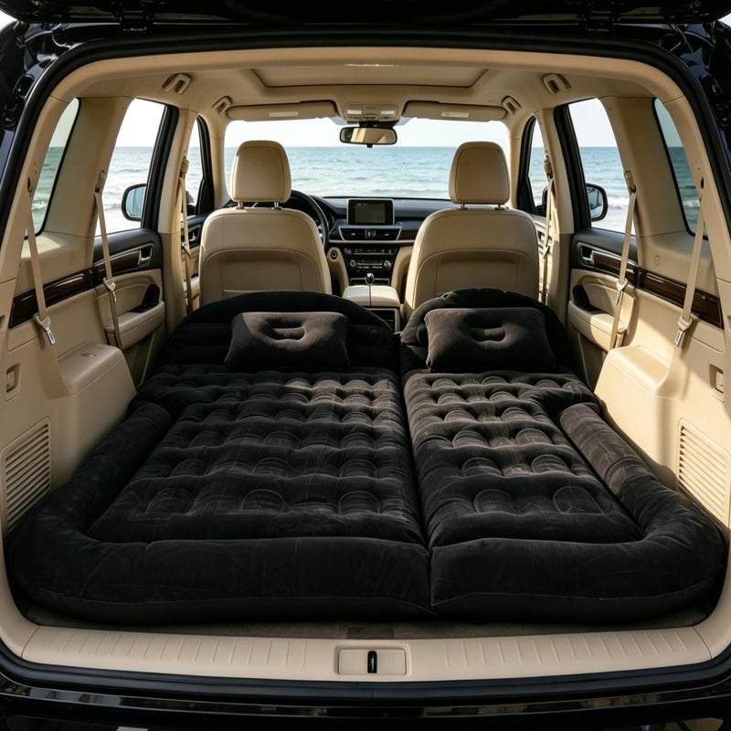 Onirii SUV Air Mattress BedThickened Flocking Flocking Travel Camping Bed with 2 Pillows Air PumpPortable Inflatable Car Sleeping Mattress for SUV Trunk and Rear Seat - Image 2