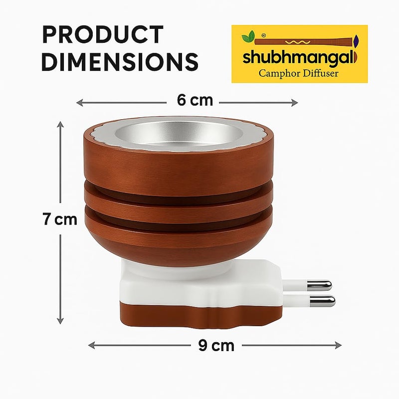 Shubhmangal موقد الكافور | موقد كهربائي كابور داني وموزع زيت أساسي | موقد كهربائي مقاوم للصدمات للعبادة، التأمل، الهفان وعطر المنزل | تصميم خشبي (عبوة من 1) - Image 2