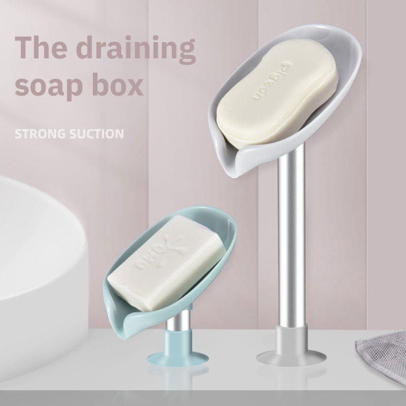 Blue Soap Dish: Lotus Leaf Shape Design, 45° Oblique Design, Separable Base Tray - Strong Enlarged Suction Cup, Space Aluminum Tube - for Bathroom, Kitchen, Sink - Image 3