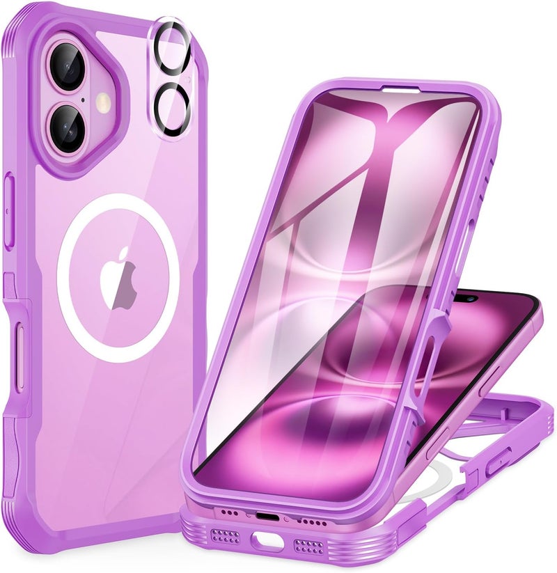 CENHUFO Magnetic Case for iPhone 16, Compatible with MagSafe Built-in Tempered Glass Screen Protector and Camera Protector [9H HD] 360° Shockproof Phone Cover Double Case – Rose Red Wide use selected material - Image 1