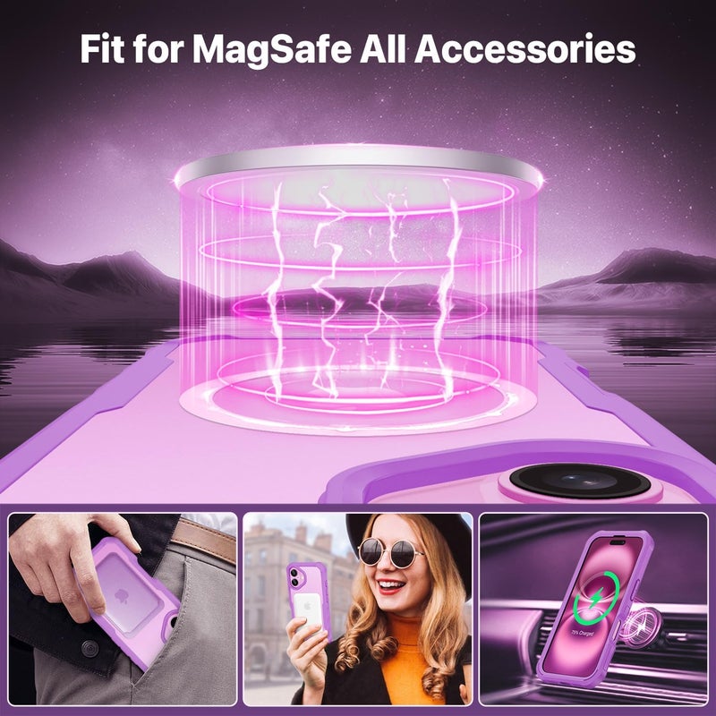 CENHUFO Magnetic Case for iPhone 16, Compatible with MagSafe Built-in Tempered Glass Screen Protector and Camera Protector [9H HD] 360° Shockproof Phone Cover Double Case – Rose Red Wide use selected material - Image 3