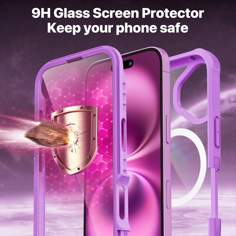 CENHUFO Magnetic Case for iPhone 16, Compatible with MagSafe Built-in Tempered Glass Screen Protector and Camera Protector [9H HD] 360° Shockproof Phone Cover Double Case – Rose Red Wide use selected material - Image 4
