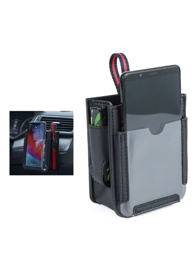 SYOSI Car Auto Air Vent Leather Tidy Storage Hanging Bag, Car Air Vent Storage Bag with Charging Cable Hole, Universal Vehicle Small Bucket with Hook, Inner Car Accessories - Image 1