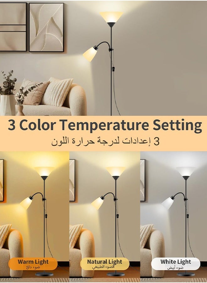 Joshberg LED Floor Lamp with Double Lights 3 Color Modes, Vertical Ground Lamp With Adjustable Reading Light, E27 Lamp Holder,Standing Light for Living Room, Bedroom, Office White  - Image 4