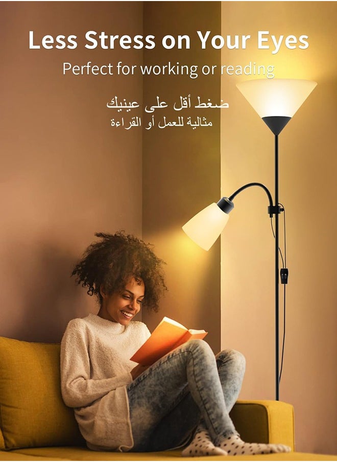Joshberg LED Floor Lamp with Double Lights 3 Color Modes, Vertical Ground Lamp With Adjustable Reading Light, E27 Lamp Holder,Standing Light for Living Room, Bedroom, Office White  - Image 5
