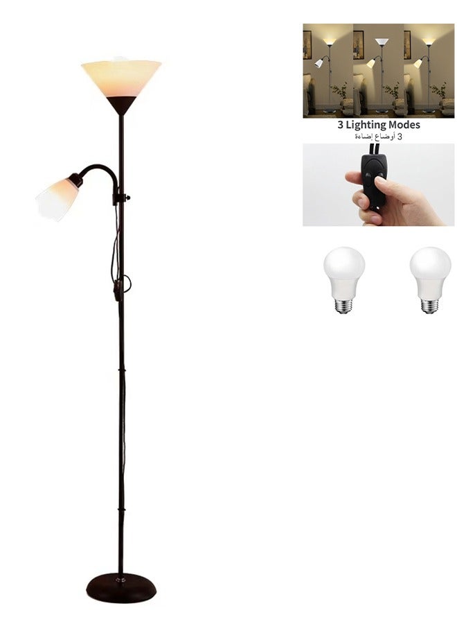 جوشبيرغ مصباح أرضي LED بإضاءة مزدوجة و3 أوضاع ألوان، مصباح أرضي عمودي مع ضوء قراءة قابل للتعديل، حامل مصباح E27، مصباح قائم لغرفة المعيشة وغرفة النوم والمكتب، أبيض - Image 2
