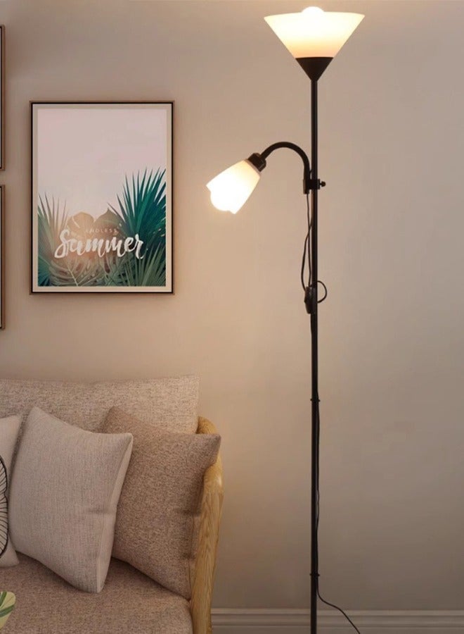 جوشبيرغ مصباح أرضي LED بإضاءة مزدوجة و3 أوضاع ألوان، مصباح أرضي عمودي مع ضوء قراءة قابل للتعديل، حامل مصباح E27، مصباح قائم لغرفة المعيشة وغرفة النوم والمكتب، أبيض - Image 1