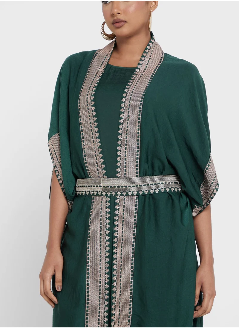 hayas closet Embroidered Belted Abaya