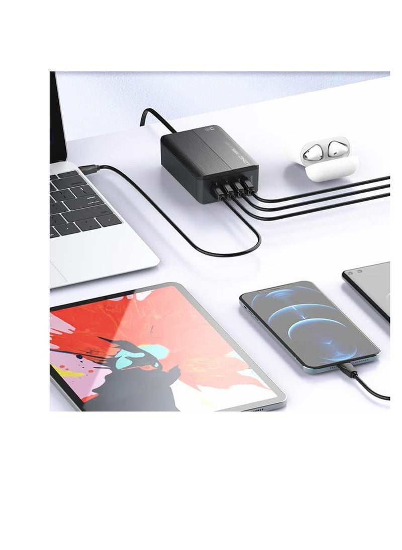 لدنيو - شاحن سطح المكتب فائق السرعة A4808Q بقوة 65 وات، 4 منافذ USB PD3.0+QC4.0 مع شاشة LCD - أسود - Image 1