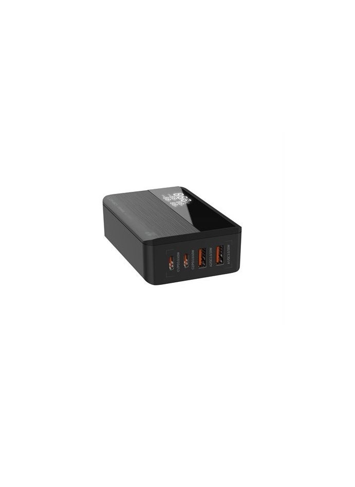 لدنيو - شاحن سطح المكتب فائق السرعة A4808Q بقوة 65 وات، 4 منافذ USB PD3.0+QC4.0 مع شاشة LCD - أسود - Image 1