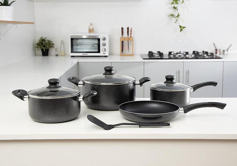 Royalford 8 Pieces Non-Stick Cookware Set Cd Bottom 2.5Mm Thichness Heat Resistant Exterior Strong Aluminium Body Easy Grip Bakelite Handle Durable Interior Pfoa Free Black - Image 5