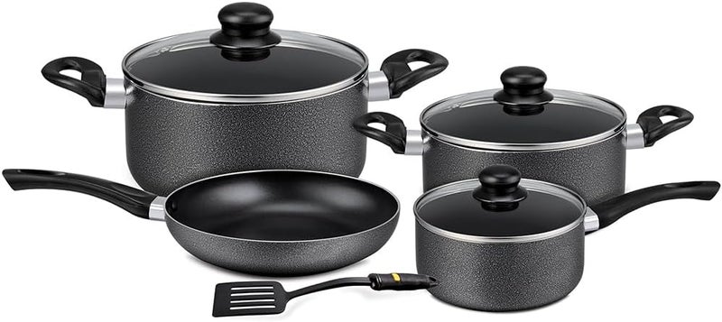 Royalford 8 Pieces Non-Stick Cookware Set Cd Bottom 2.5Mm Thichness Heat Resistant Exterior Strong Aluminium Body Easy Grip Bakelite Handle Durable Interior Pfoa Free Black - Image 1