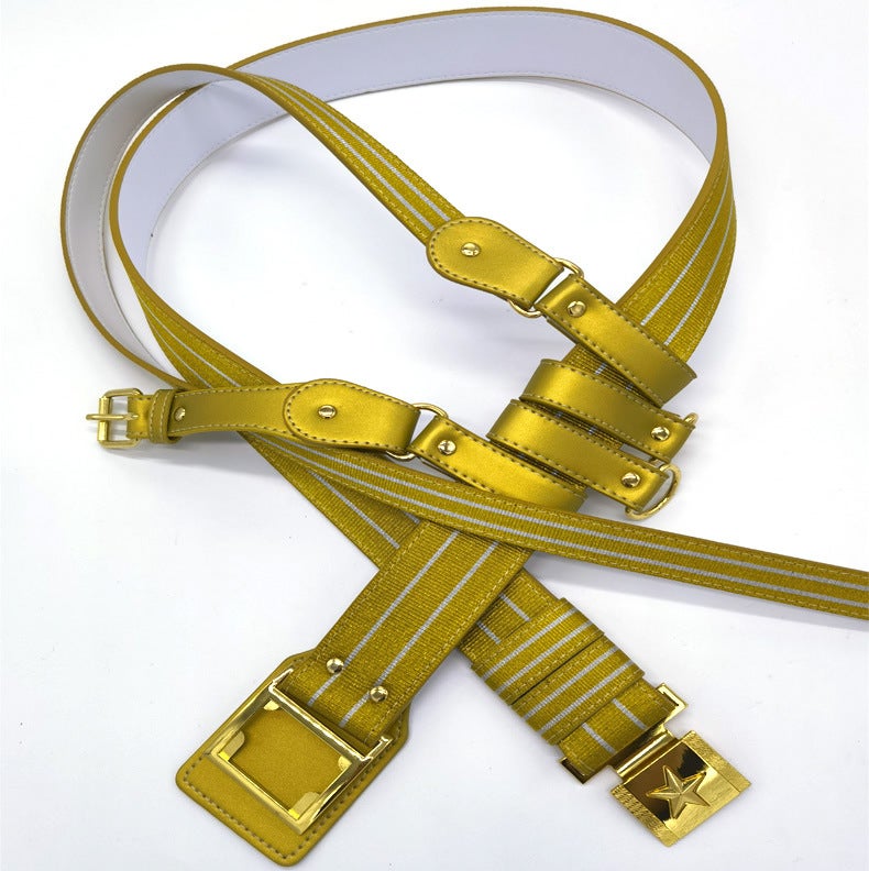 Celebration Students Boys And Girls Five-Pointed Star Silk Ribbon Polyester Ribbon Belt Belt Belt Golden Etiquette Golden Crossbody Belt - Image 1