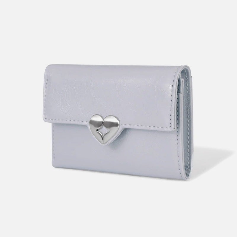 Heart-Shaped Metal Buckle Tri-Fold Card Holder