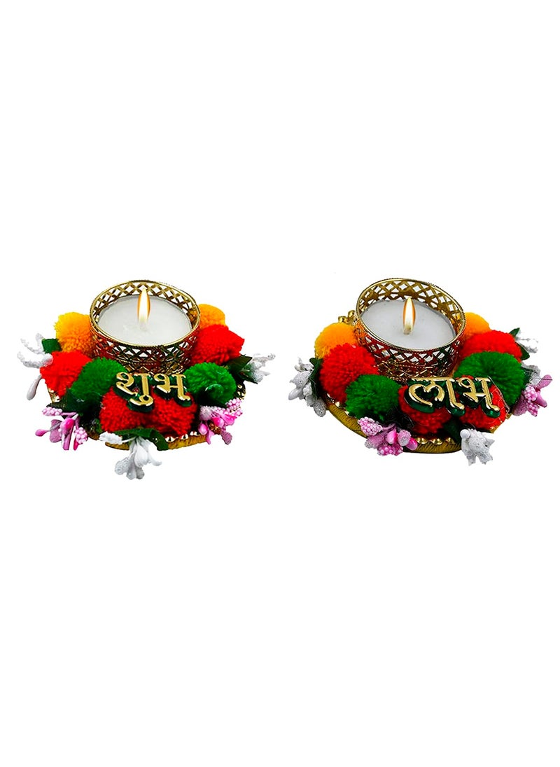 Saugat Traders Saugat Traders Shubh Labh Tea Light Candle Holder for Home Decor, Diwali Decoration, Temple - Deepawali Diya - Diwali Gift (1 Pair)  - Image 1