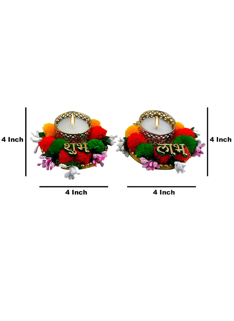 Saugat Traders Saugat Traders Shubh Labh Tea Light Candle Holder for Home Decor, Diwali Decoration, Temple - Deepawali Diya - Diwali Gift (1 Pair)  - Image 3