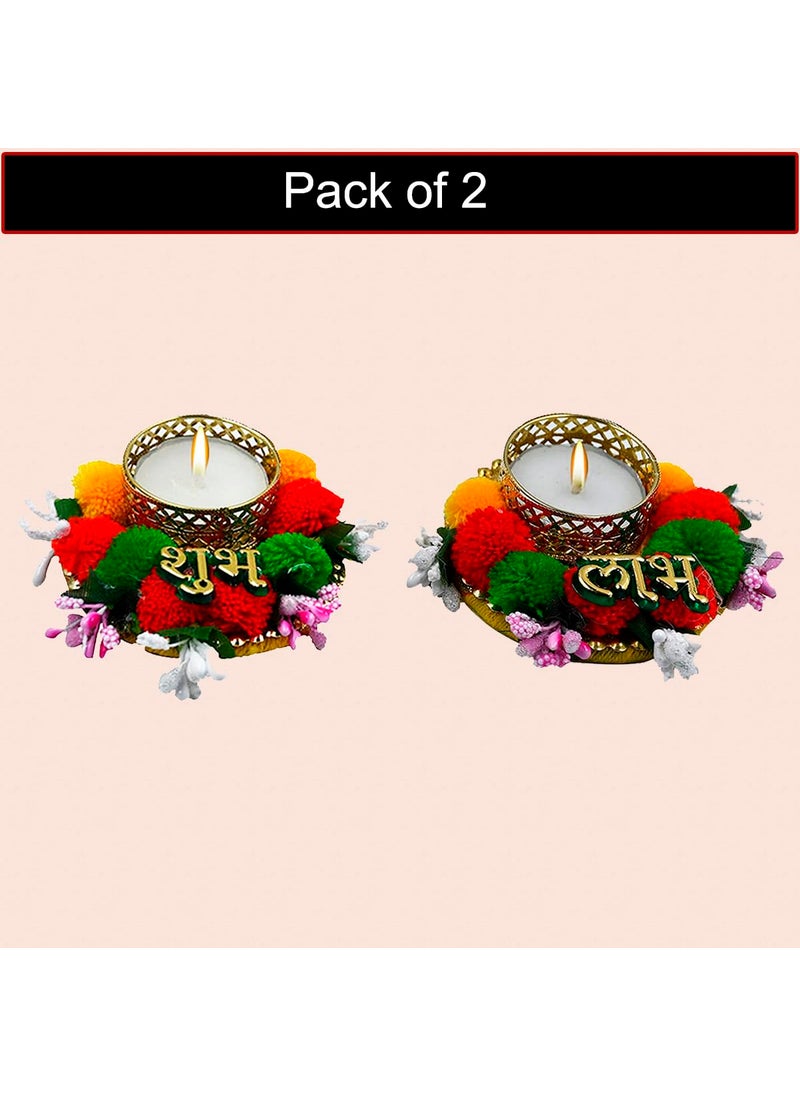 Saugat Traders Saugat Traders Shubh Labh Tea Light Candle Holder for Home Decor, Diwali Decoration, Temple - Deepawali Diya - Diwali Gift (1 Pair)  - Image 2