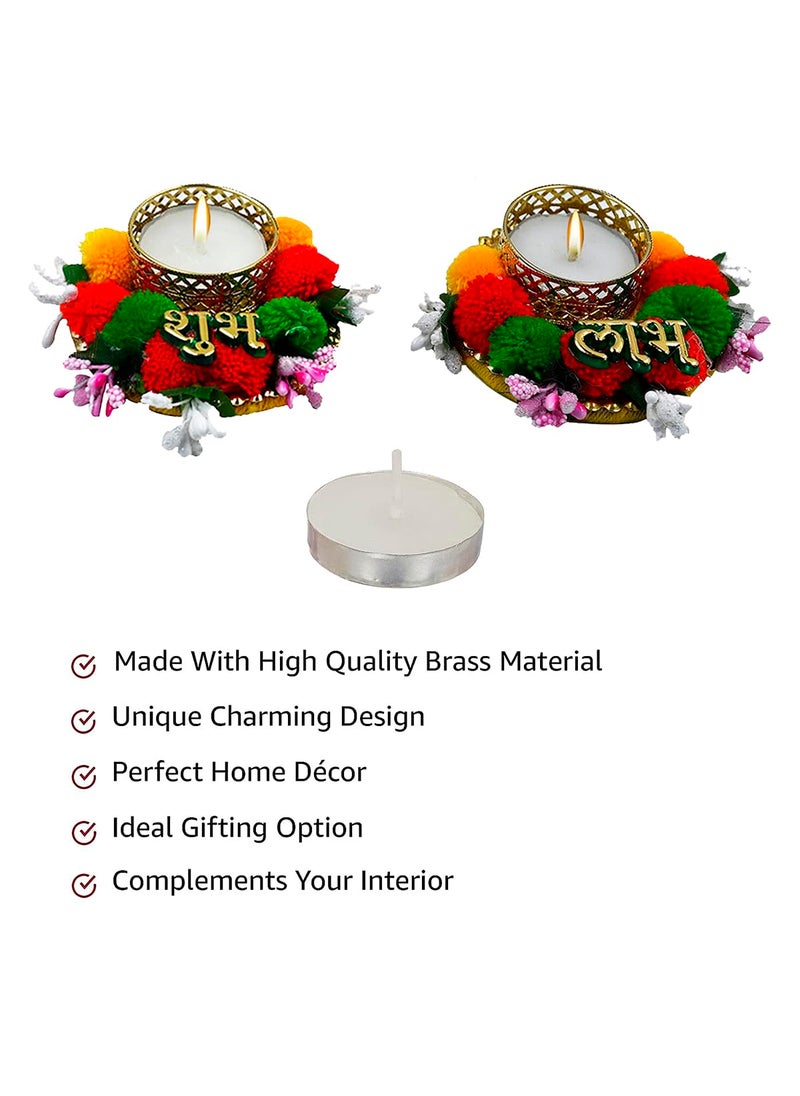 Saugat Traders Saugat Traders Shubh Labh Tea Light Candle Holder for Home Decor, Diwali Decoration, Temple - Deepawali Diya - Diwali Gift (1 Pair)  - Image 4