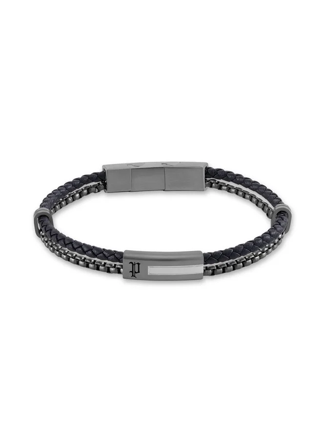POLICE Dualcell Braided Leather, Box Chain Stainless Steel Bracelet for Men