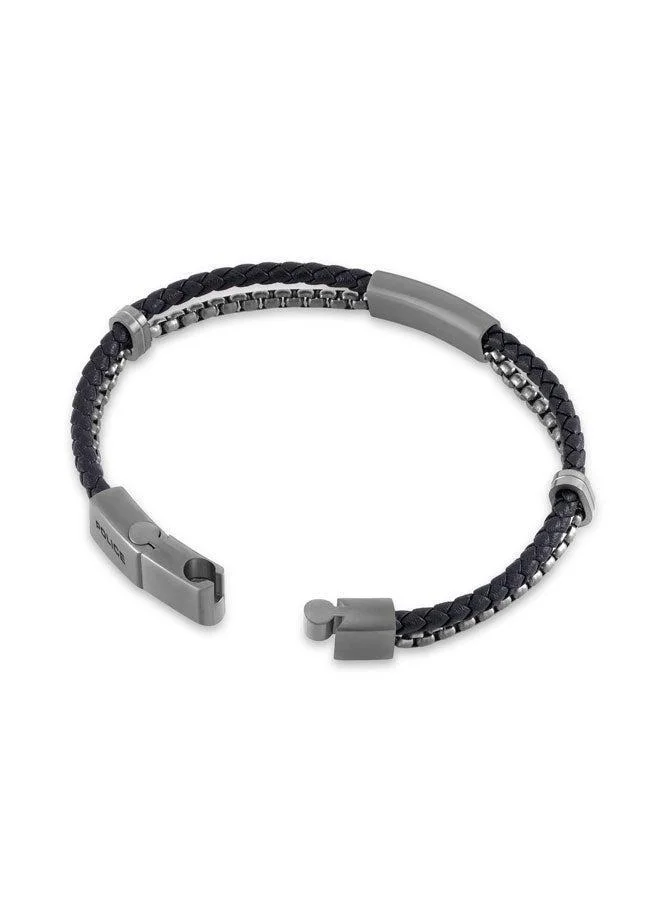 POLICE Dualcell Braided Leather, Box Chain Stainless Steel Bracelet for Men