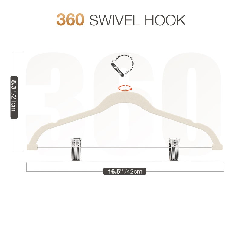 Korpai 24-Pack Beige Velvet Hangers with Clips Adjustable,Adult Hangers,Outfit Hangers,Heavy-Duty,Non-Slip,Space Saving, Felt Hanger for Pants, Skirts, Suits,Coats, Dresses ect. - Image 2
