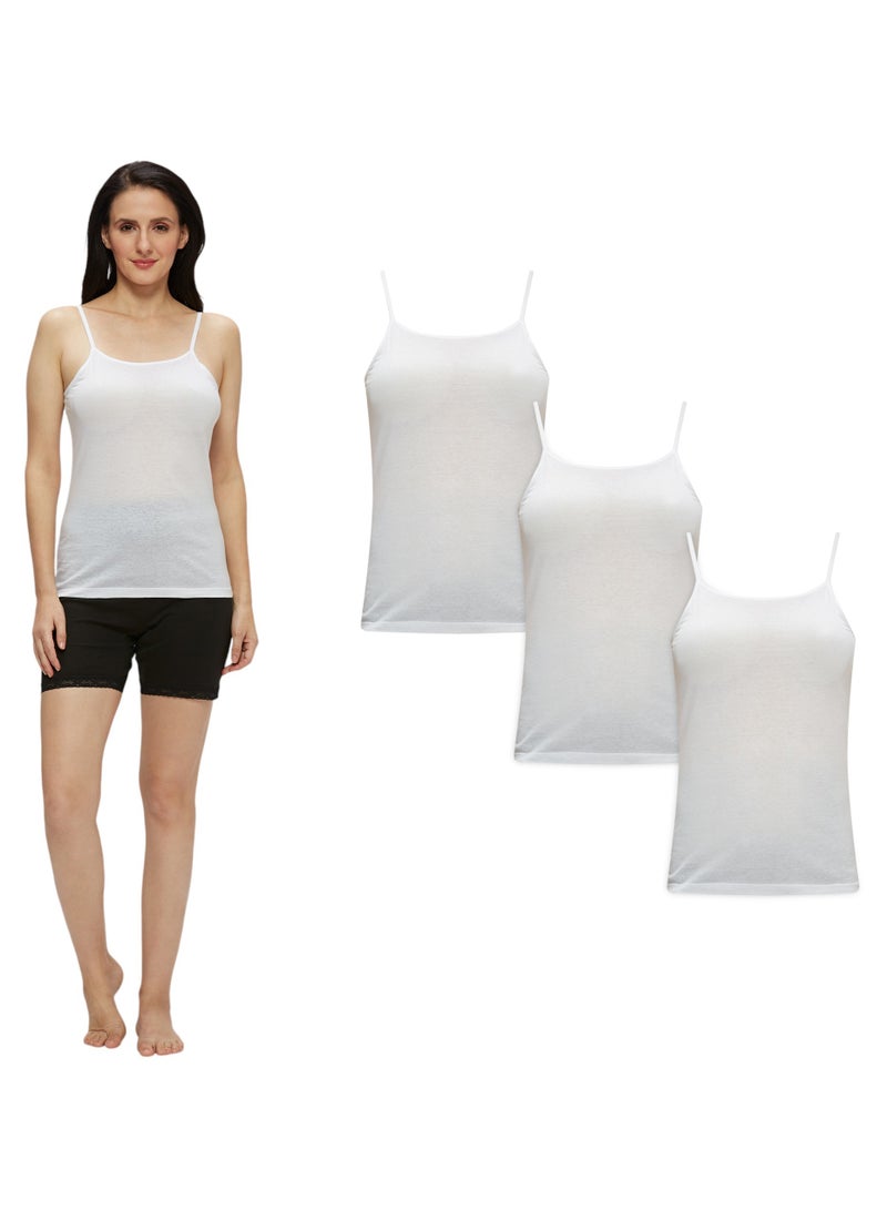 BYC WOMEN'S COTTON CAMISOLE (PACK OF 3) - WHITE - Image 1