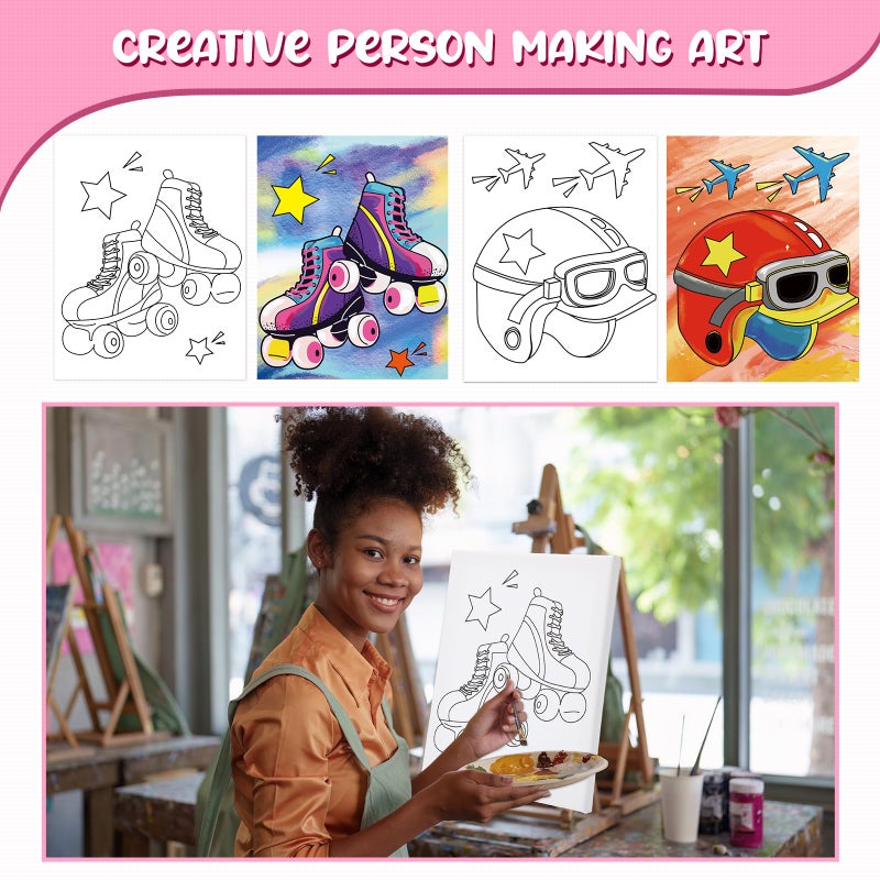 Sherr 10 Pcs Pre Drawn Canvas for Painting, Preprinted Stretched Cotton Canvas for Adults, Pre Drawn Outline for Couple Date Night Activity, Sip and Paint Party Favor(Vintage,8 x 10 Inch) - Image 4