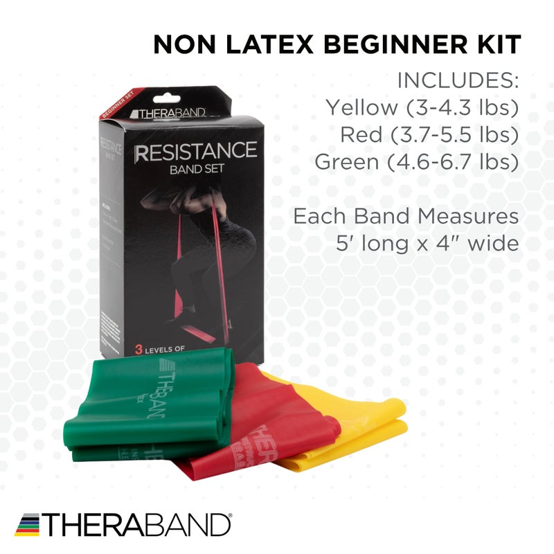 TheraBand Non Latex Elastic Resistance Bands Set for Physical Therapy Yellow Red Green Beginner - Image 2