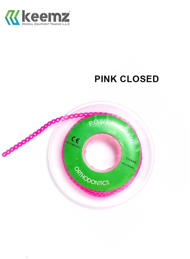 keemz Orthodontic Dental Elastic Ultra Power Rubber Chains for Braces PINK CLOSED - Image 1