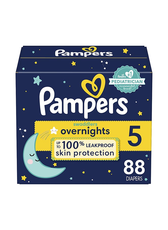 Pampers Swaddlers Overnights Baby Diapers - Size 5, 88 Count, Disposable, Night Time Skin Protection - Image 1