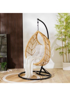 Gloria Rattan Swing Chair Hammock Hanging Chair Indoor Outdoor Patio Wicker Hanging Chair Swing Egg Basket Chairs With Stand - Black/Beige