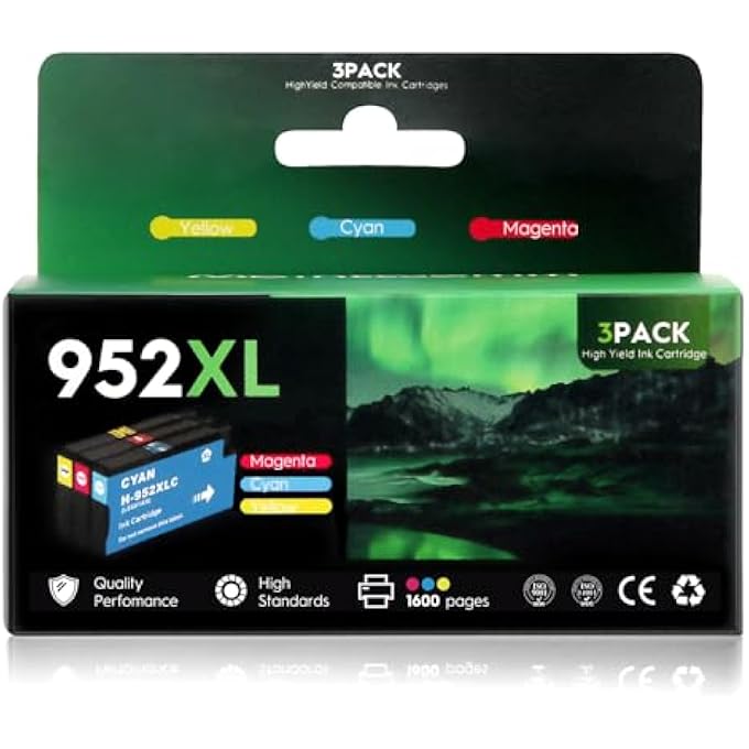 952XL 3-PACK INK CARTRIDGES REPLACEMENT WITH SMART CHIP 952 COMPATIBLE FOR HP OFFICEJET PRO 8210, 7720-7740, 8702, 8710-8740 SERIES - Image 2