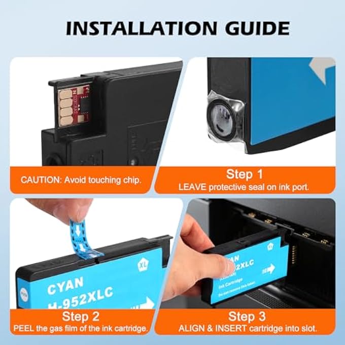 952XL 3-PACK INK CARTRIDGES REPLACEMENT WITH SMART CHIP 952 COMPATIBLE FOR HP OFFICEJET PRO 8210, 7720-7740, 8702, 8710-8740 SERIES - Image 3