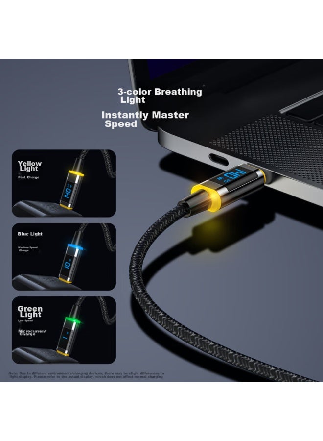 Aohi Aohi Dual Type-c Digital Display Cable, 140w High-power Data Cable, 5a Fast Charging Cable, Pd Nylon Braided Cable With Three-color Indicator Lights, 1.2 Meters, Black  - Image 2