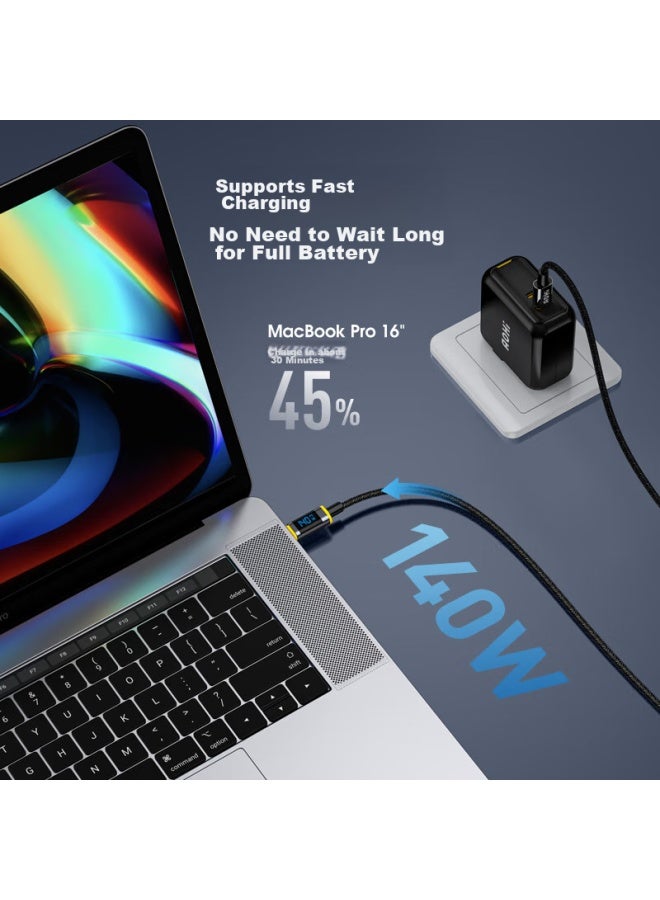 Aohi Aohi Dual Type-c Digital Display Cable, 140w High-power Data Cable, 5a Fast Charging Cable, Pd Nylon Braided Cable With Three-color Indicator Lights, 1.2 Meters, Black  - Image 4