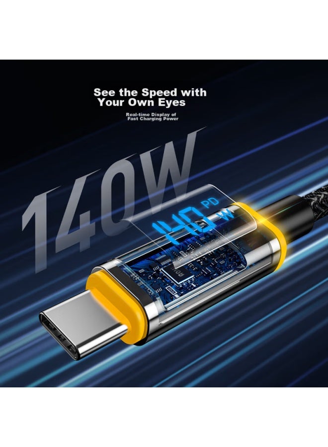 Aohi Aohi Dual Type-c Digital Display Cable, 140w High-power Data Cable, 5a Fast Charging Cable, Pd Nylon Braided Cable With Three-color Indicator Lights, 1.2 Meters, Black  - Image 3