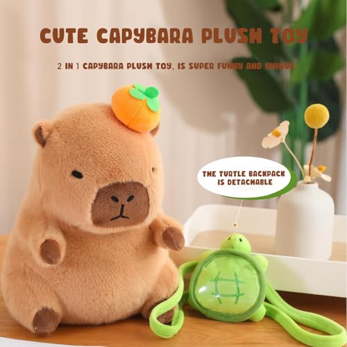 Ditucu Cute Orange Capybara Plush Pillow with Turtle Backpack Stuffed Animal Capibara Plushies Toys Gifts for Kids Brown 11 inch - Image 5