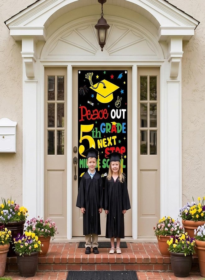 Hftjtsa 5TH Grade Graduation Decorations 2026 5TH Door Cover Peace Out 5th Grade Next Stop Middle School Front Door Banner Door Hanging Banner Decorations for Fifth Grade Grad Party Supplies - Image 4