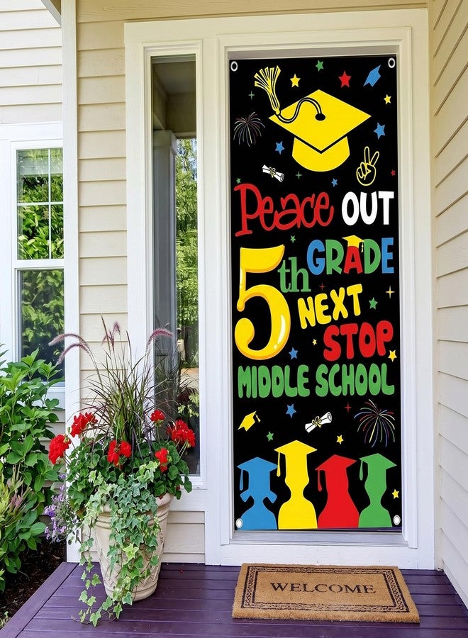 Hftjtsa 5TH Grade Graduation Decorations 2026 5TH Door Cover Peace Out 5th Grade Next Stop Middle School Front Door Banner Door Hanging Banner Decorations for Fifth Grade Grad Party Supplies - Image 5